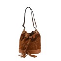 Woman suede leather bucket shoulder bag with studs - BU36839
