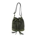 Woman suede leather bucket shoulder bag with studs - BU36839