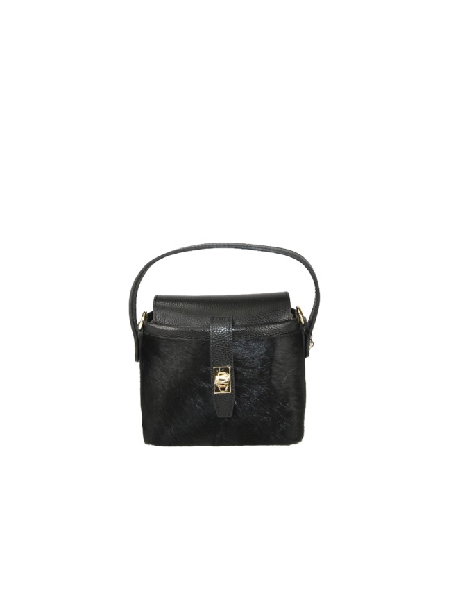 Borsa a mano in pelle e cavallino con tracolla regolabile - GU29832