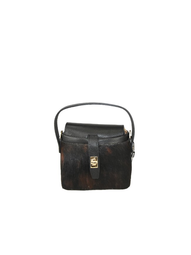 Hand fur leather bag with shoulder...