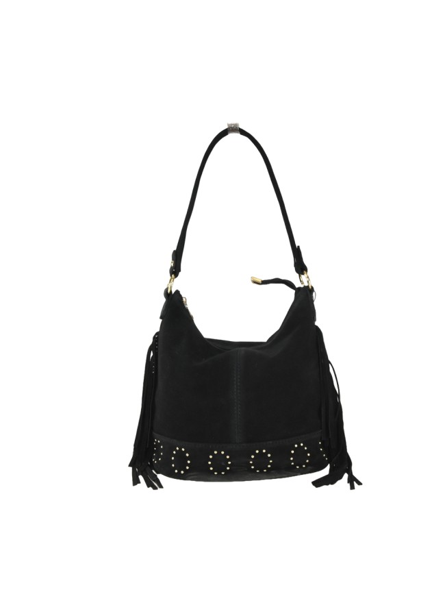 Borsa a spalla in pelle camoscio con frange e tracolla regolabile - SG35838