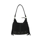 Borsa a spalla in pelle camoscio con frange e tracolla regolabile - SG35838