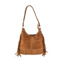 Suede shoulder bag with fringes and shoulder strap - SG35838