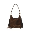Borsa a spalla in pelle camoscio con frange e tracolla regolabile - SG35838
