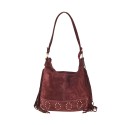 Borsa a spalla in pelle camoscio con frange e tracolla regolabile - SG35838