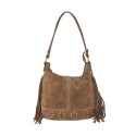 Borsa a spalla in pelle camoscio con frange e tracolla regolabile - SG35838