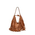 Woman vintage leather with fringes shoulder bag - XZ42846