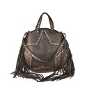 Borsa donna a spalla in vera pelle vintage con frange e borchie - SP59865