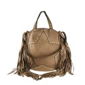 Woman vintage leather with fringes and studs shoulder bag - SP59865