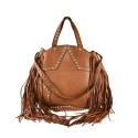 Borsa donna a spalla in vera pelle vintage con frange e borchie - SP59865