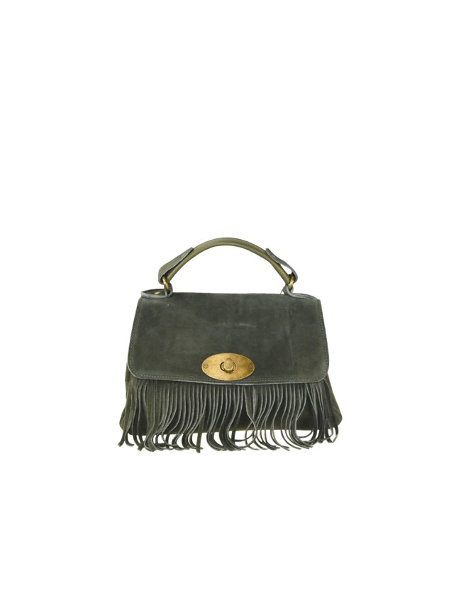 Borsa a mano in pelle camoscio frange...