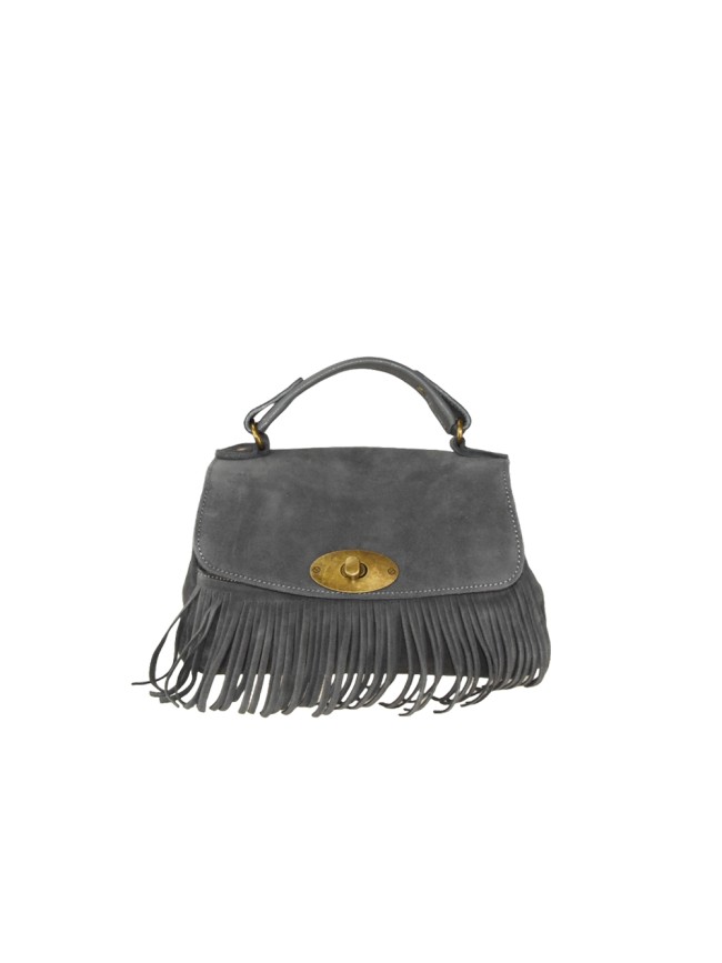 Borsa a mano in pelle camoscio frange...