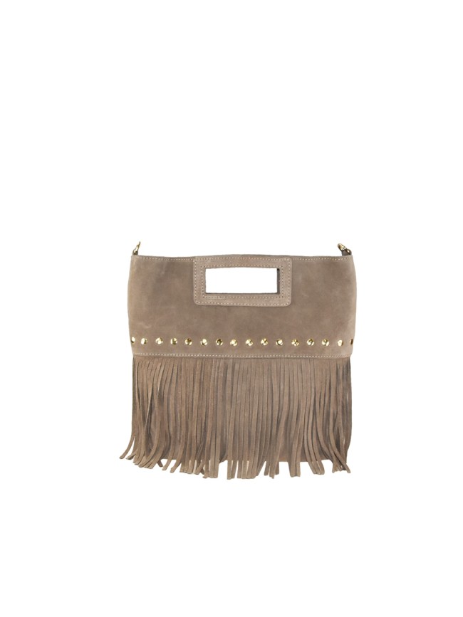 Borsa a mano in pelle camoscio frange con tracolla - TD29832