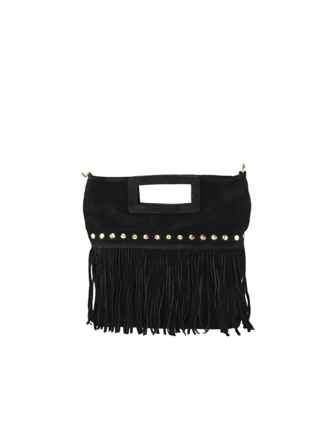Borsa a mano in pelle camoscio frange con tracolla - TD29832