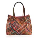Woven leather bag with patchwork - 9308