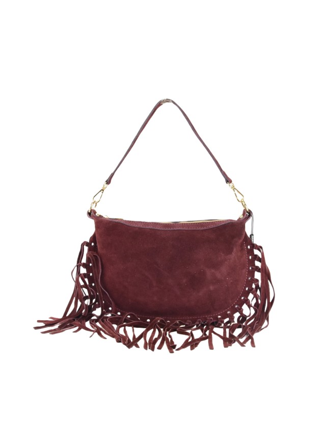 Borsa a spalla e tracolla donna in pelle camoscio con frange - FG29832