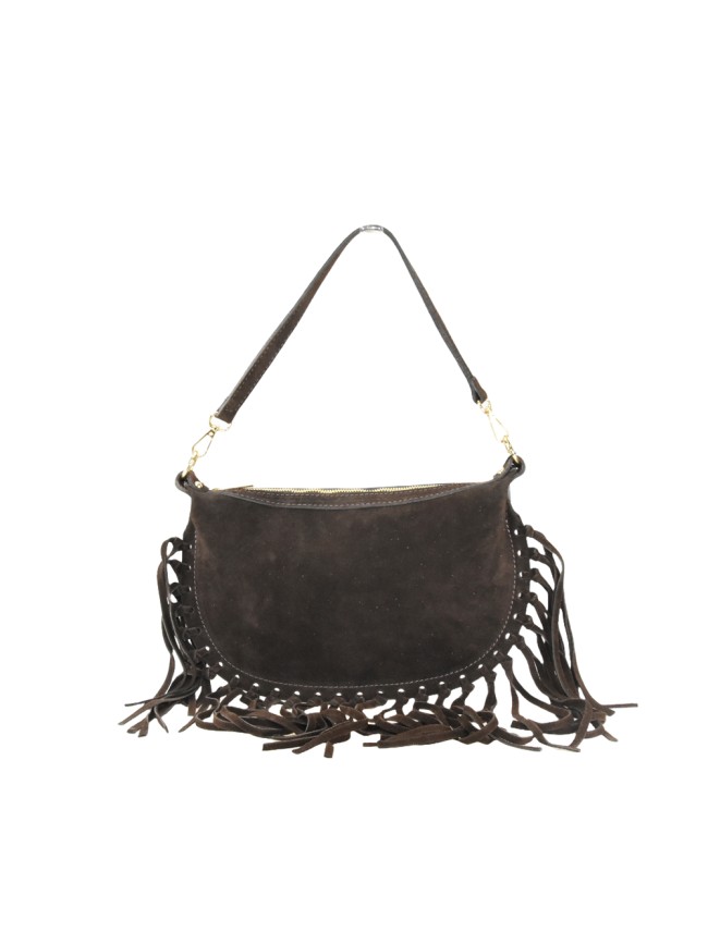 Borsa a spalla e tracolla donna in pelle camoscio con frange - FG29832