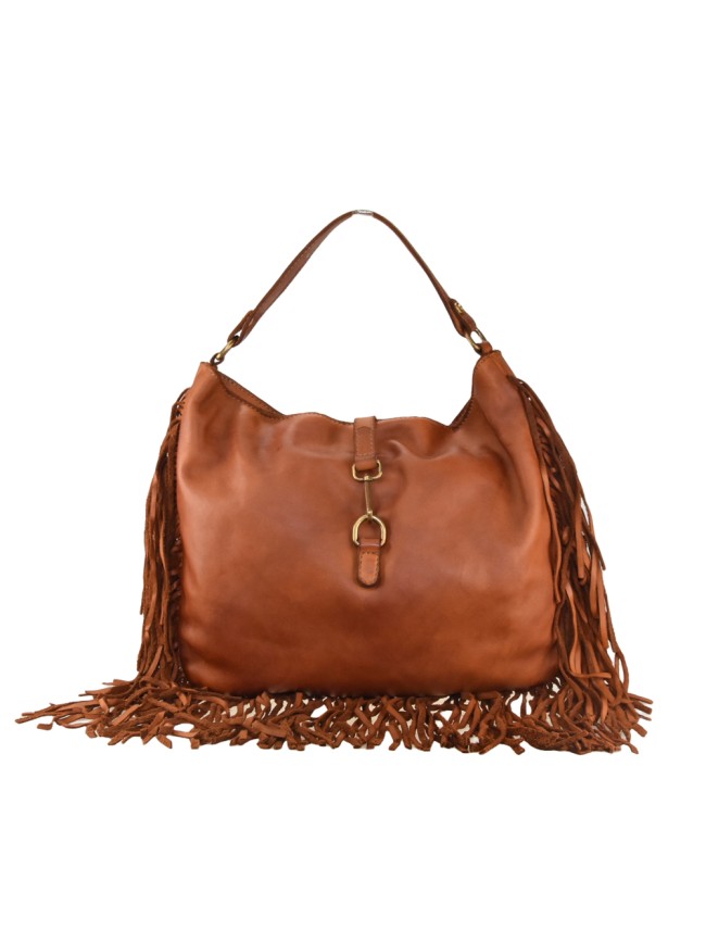 Borsa donna a spalla in vera pelle vintage con frange - YR55861