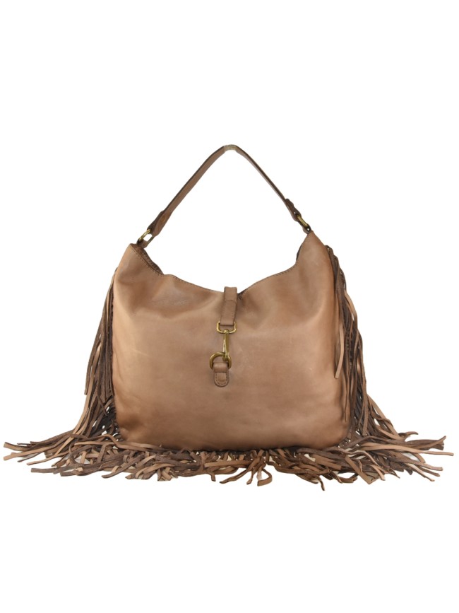 Borsa donna a spalla in vera pelle vintage con frange - YR55861