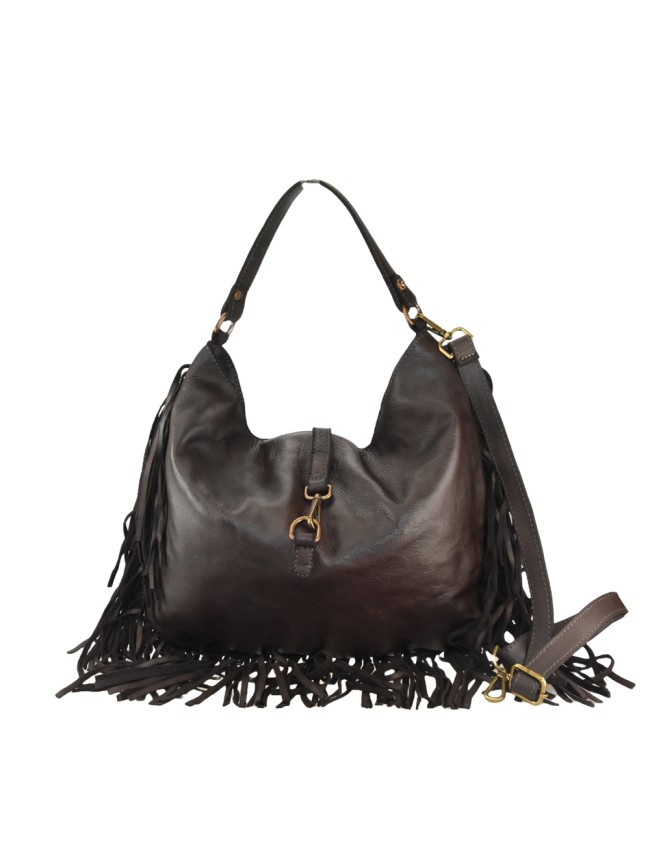 Borsa donna a spalla in vera pelle vintage con frange - YR55861