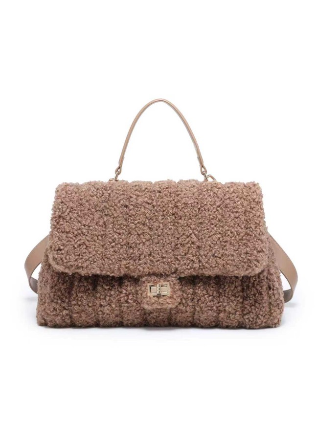 Woman teddy synthetic fur hand bag with shoulder strap - 52072