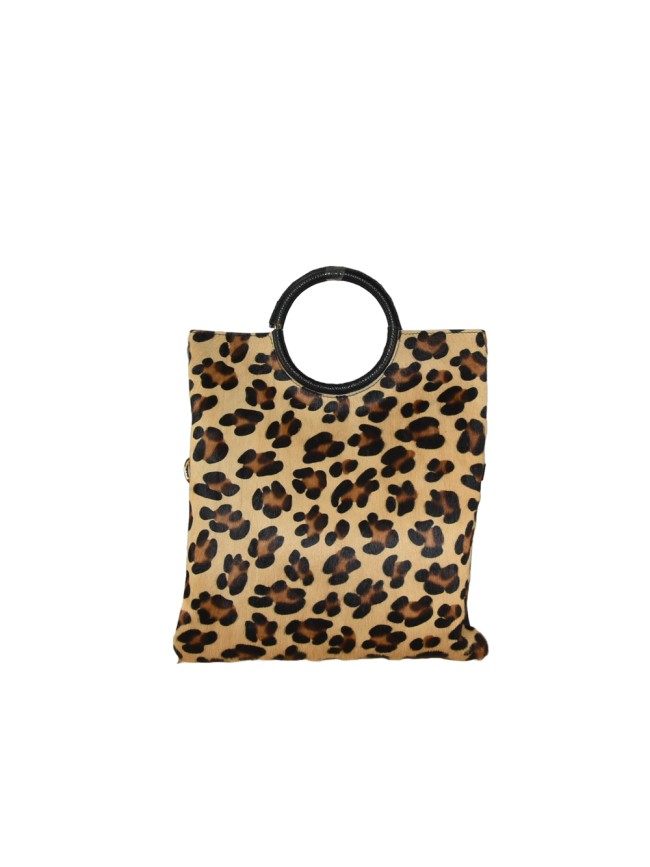 Borsa a mano in pelle e cavallino con tracolla regolabile - GC29832