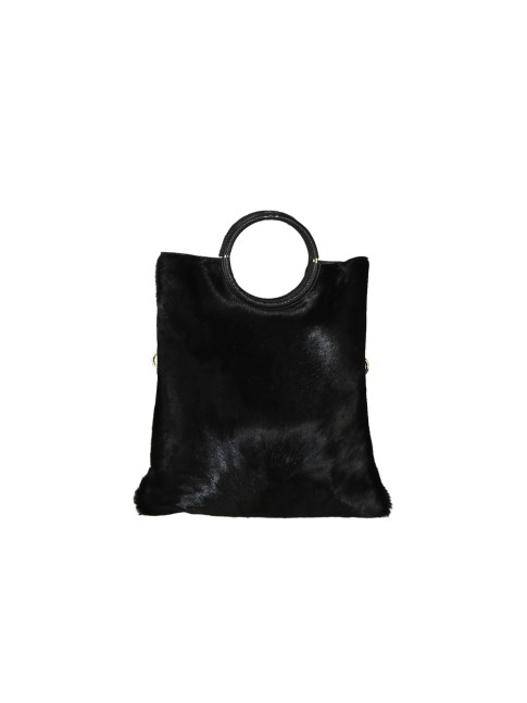 Hand fur leather bag with...