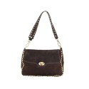 Borsa a spalla in pelle camoscio con borchie - CC35838