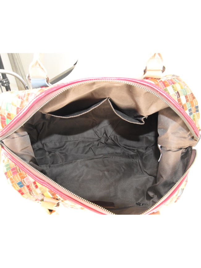 Woven leather bag with patchwork - 9338