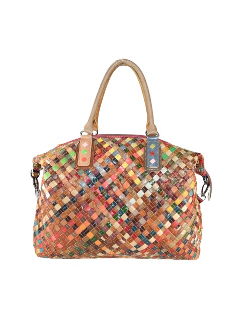Woven leather bag with...