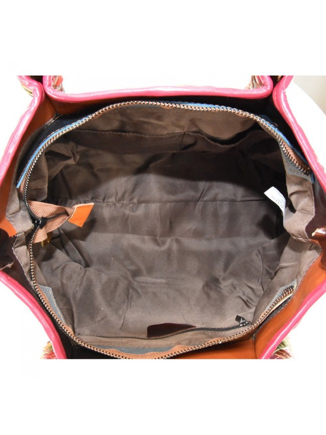 Woven leather bag with patchwork - 9308