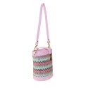 Borsa a secchiello in pelle e raffia con tracolla - KS29832