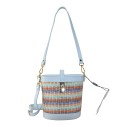 Borsa a secchiello in pelle e raffia con tracolla - KS29832