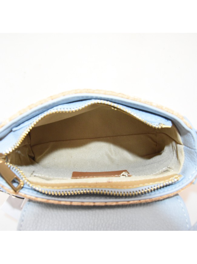 Borsa a mano in pelle e raffia con...