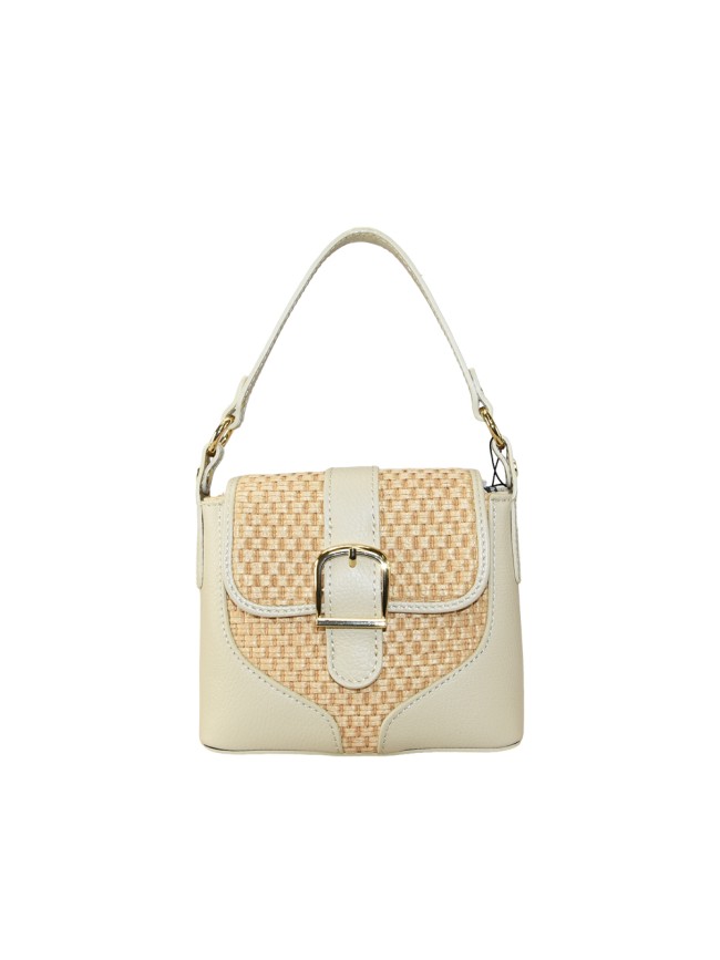 Borsa a mano in pelle e raffia con...