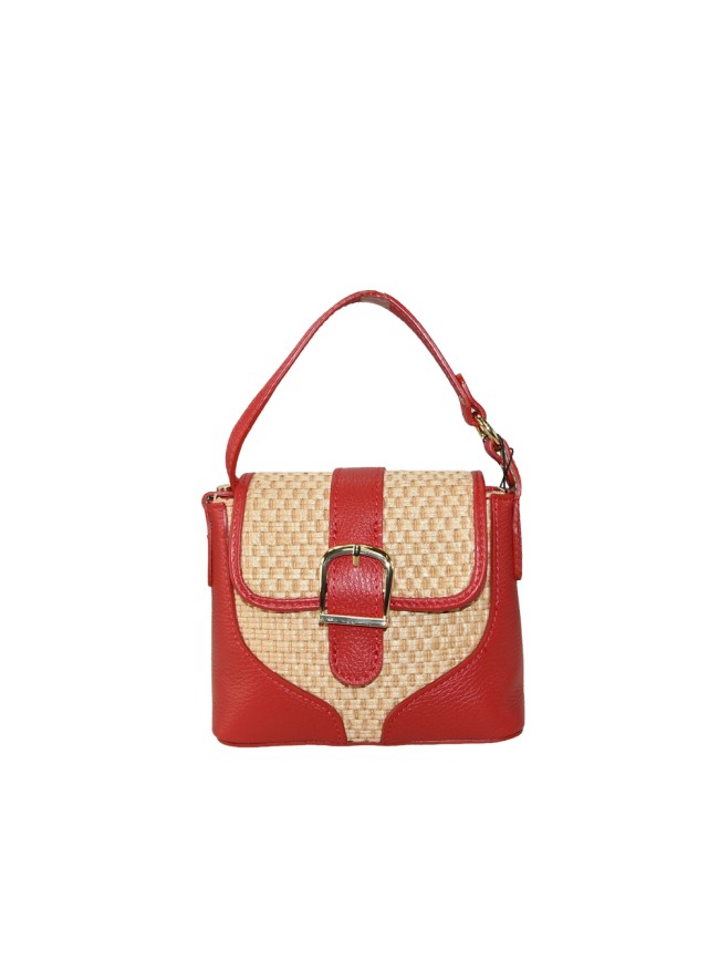 Borsa a mano in pelle e raffia con...