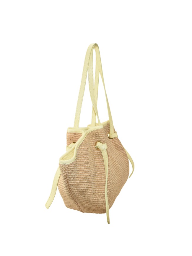Borsa a spalla in pelle e raffia -...
