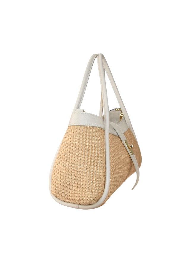 Borsa a mano in pelle e raffia con...