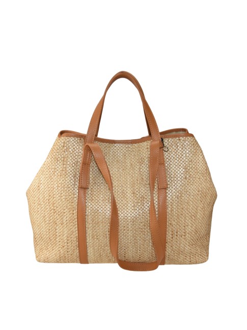 Leather & rafia bag with... 2