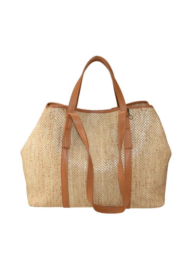 Leather & rafia bag with double...