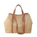 Borsa a mano in pelle e raffia con doppi manici - RH45850