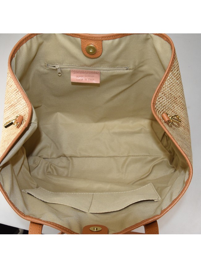 Leather & rafia bag with double...