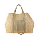 Leather & rafia bag with double shoulder strap - RH45850
