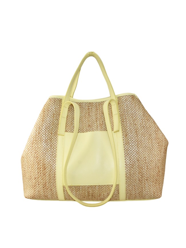 Leather & rafia bag with double...