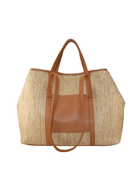 Leather & rafia bag with...