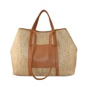 Borsa a mano in pelle e raffia con doppi manici - RH45850
