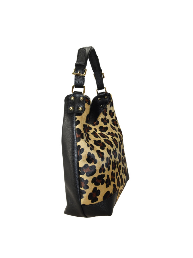 Borsa a spalla in pelle e pelliccia...