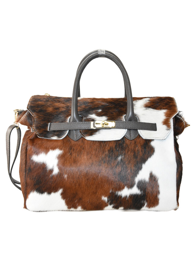 Fur leather hand bag with shoulder...