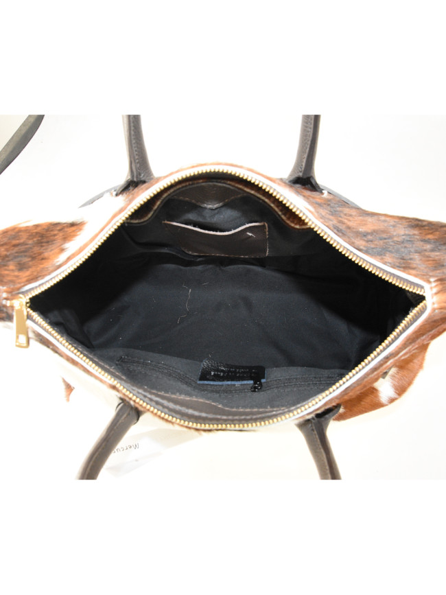 Fur leather hand bag with shoulder...