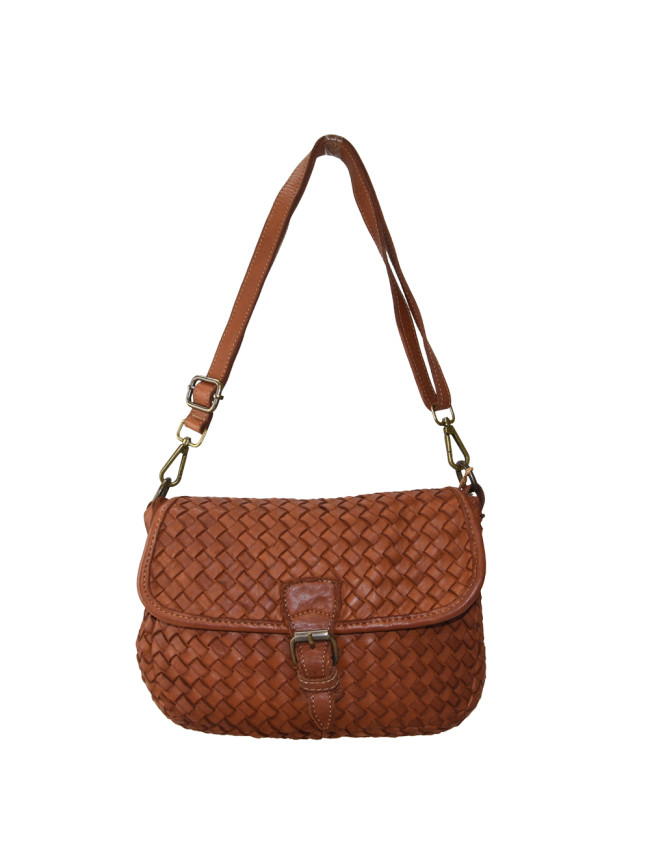 Woman washed woven leather bag - JU43847